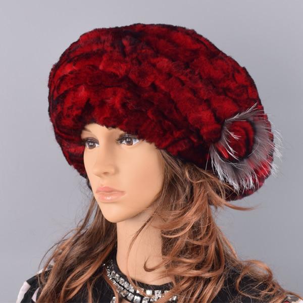 La boutique du chapeau chapeau d'hiver Rouge Chapeau fourrure de lapin rex naturel doux