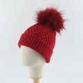 La boutique du chapeau chapeau d'hiver Rouge1 / 48-53cm Bonnet Pompon pompon en fourrure de raton chapeau doux chaud