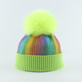 La boutique du chapeau chapeau d'hiver Vert/Vert / 55-59cm Bonnet tricoté avec pompon en fourrure enfants