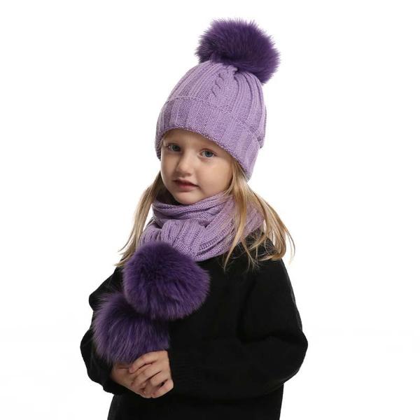 La boutique du chapeau chapeau d'hiver Violet/Violet / 4-8 age Bonnet et écharpe ensemble mignon bébé garçon fille d' hiver