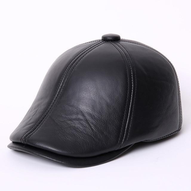 La boutique du chapeau Chapeau En Cuir Noir / L Casquettes En Cuir De Mode Protection Des Oreilles Hiver