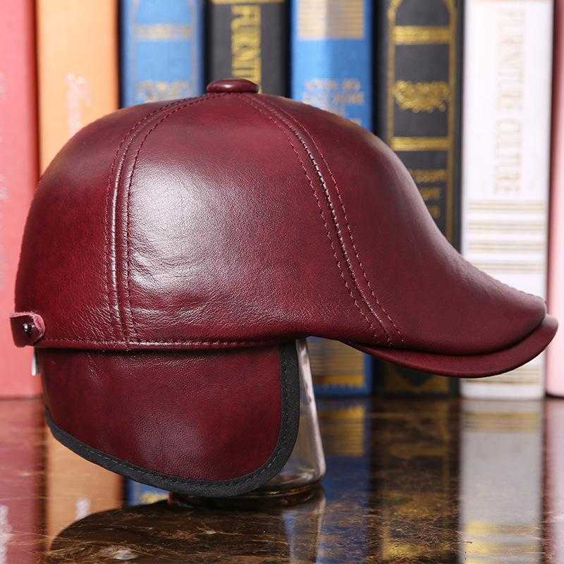 La boutique du chapeau Chapeau En Cuir Rouge / XL Casquettes En Cuir De Mode Protection Des Oreilles Hiver