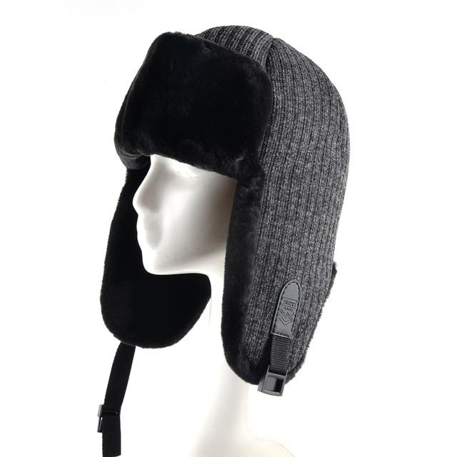 La boutique du chapeau chapka russe Gris2 / 58cm Chapeau de bombardier tricoté pour hommes