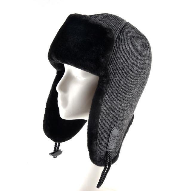 La boutique du chapeau chapka russe Gris3 / 60cm Chapeau de bombardier tricoté pour hommes