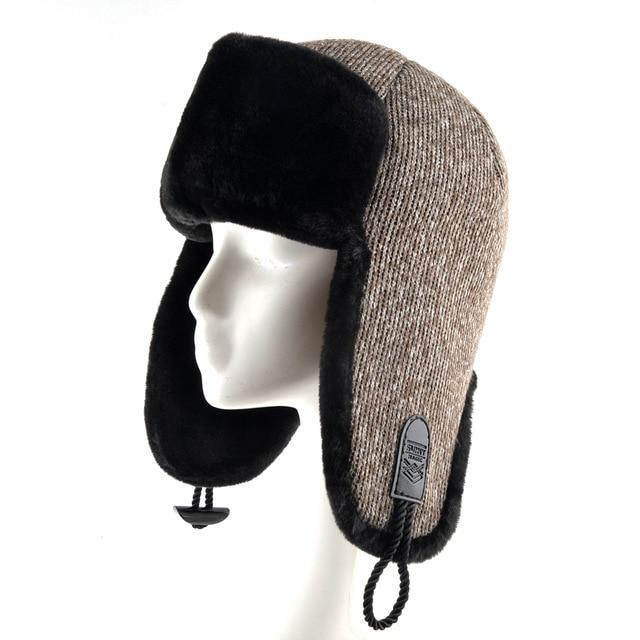 La boutique du chapeau chapka russe Khaki / 60cm Chapeau de bombardier tricoté pour hommes
