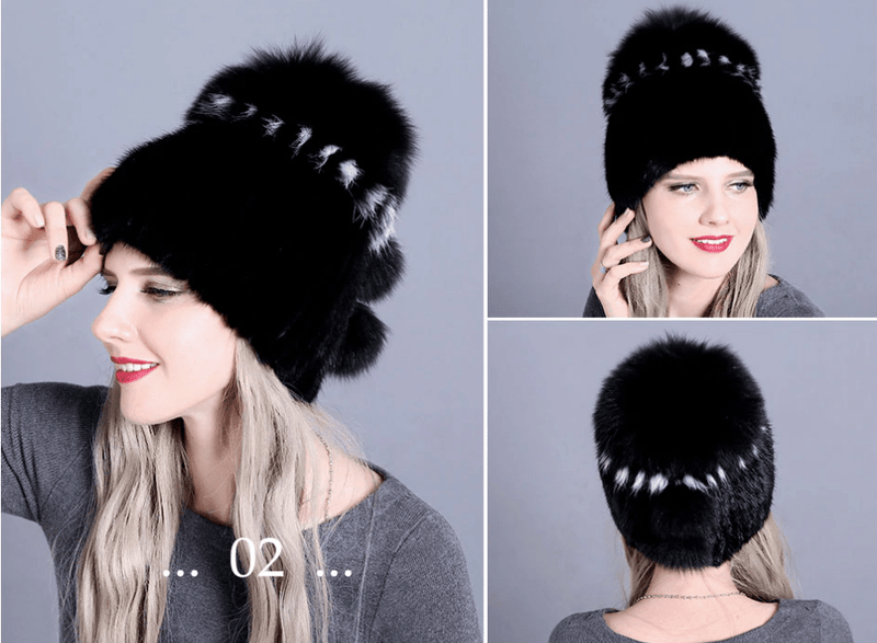 La boutique du chapeau chapka russe Noir2 chapeau d'hiver femmes avec fourrure naturelle