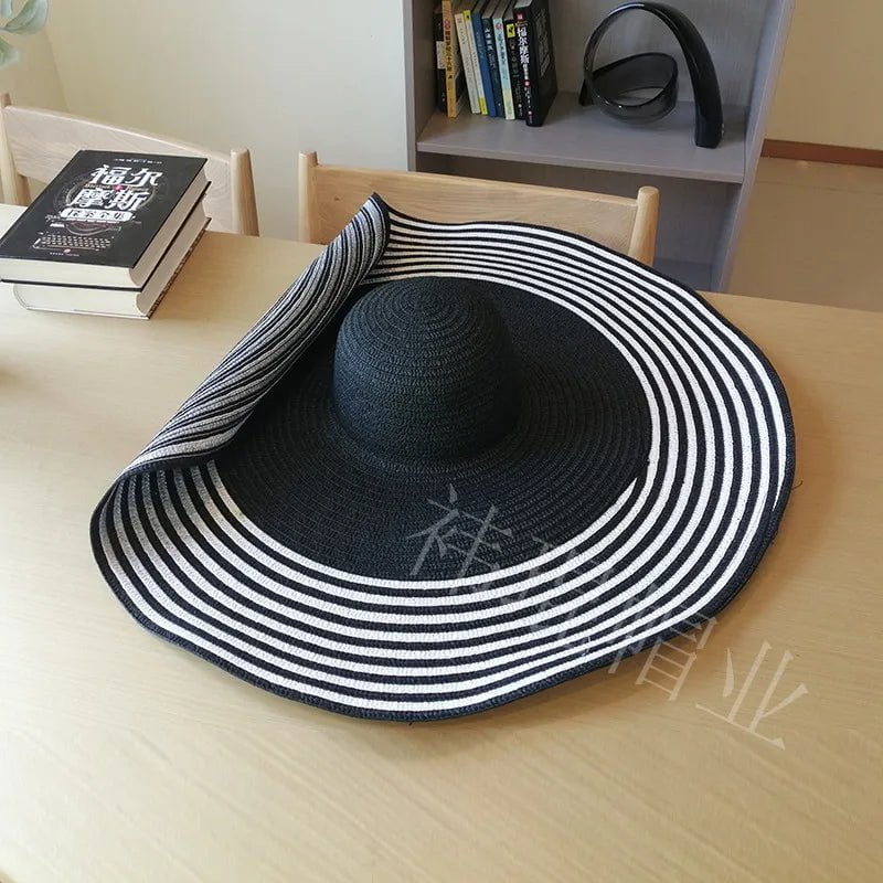 La boutique du chapeau Couture noire / Taille unique Grand chapeau de paille