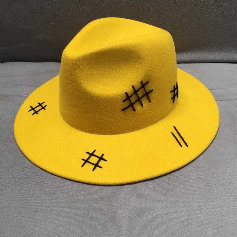 La boutique du chapeau fédora Chapeau de Laine Jaune à Large Bord Décontracté New Fashion