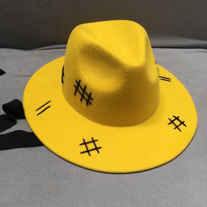 La boutique du chapeau fédora Chapeau de Laine Jaune à Large Bord Décontracté New Fashion
