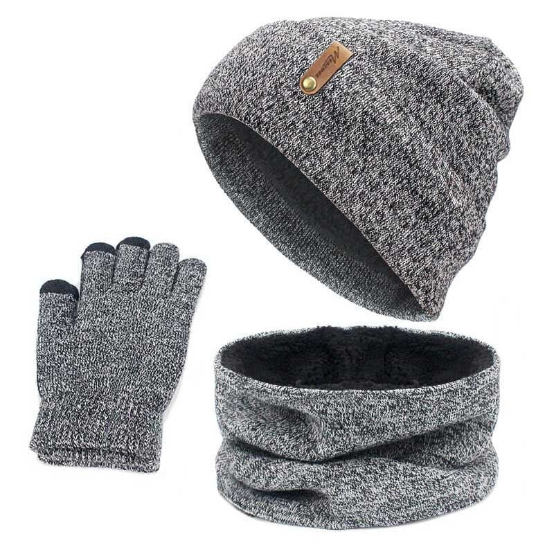 La boutique du chapeau Gris clair Bonnet écharpe gants en coton