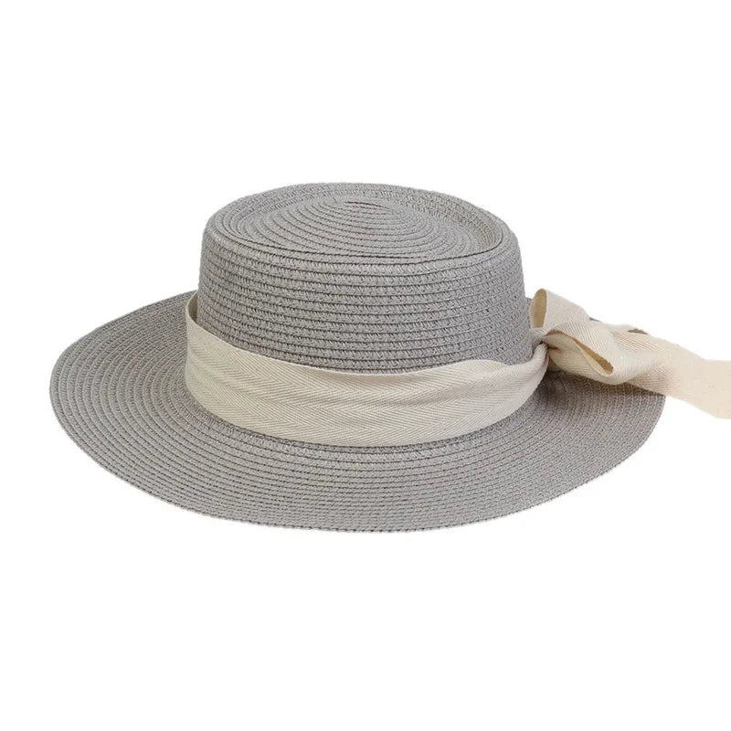 La boutique du chapeau Gris clair / M55-58cm Chapeau de plage avec ruban