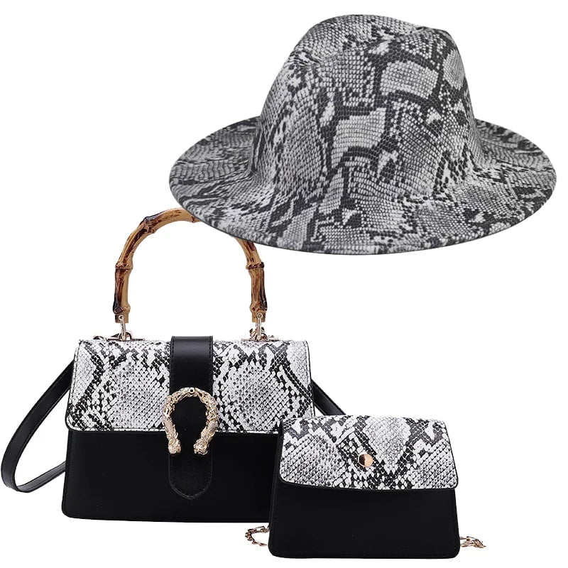 La boutique du chapeau Gris / noir / 55-58CM Chapeau Fedora Jazz et deux sacs assortis