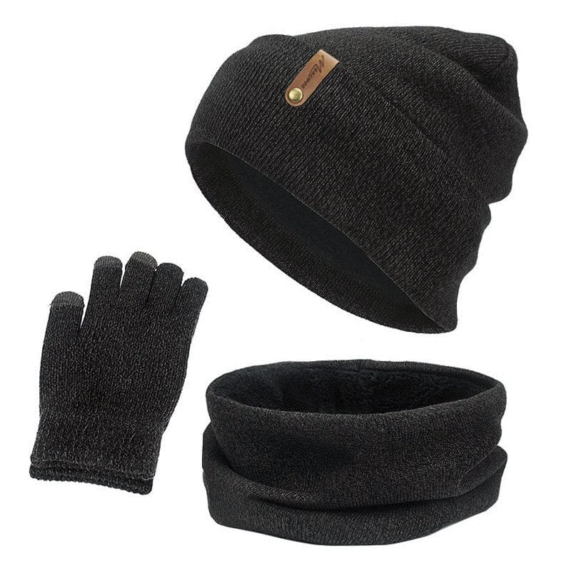 La boutique du chapeau Gris/noir Bonnet écharpe gants en coton