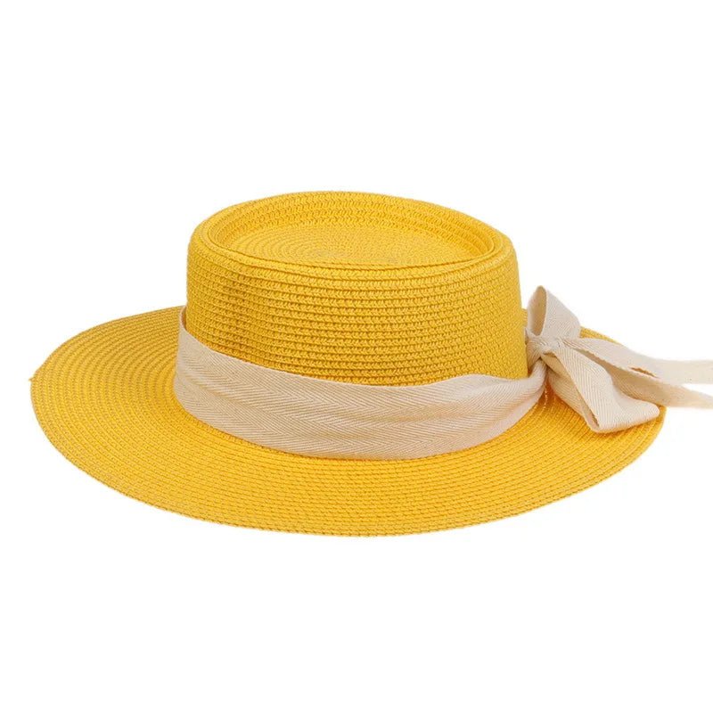 La boutique du chapeau Jaune / M55-58cm Chapeau de plage avec ruban