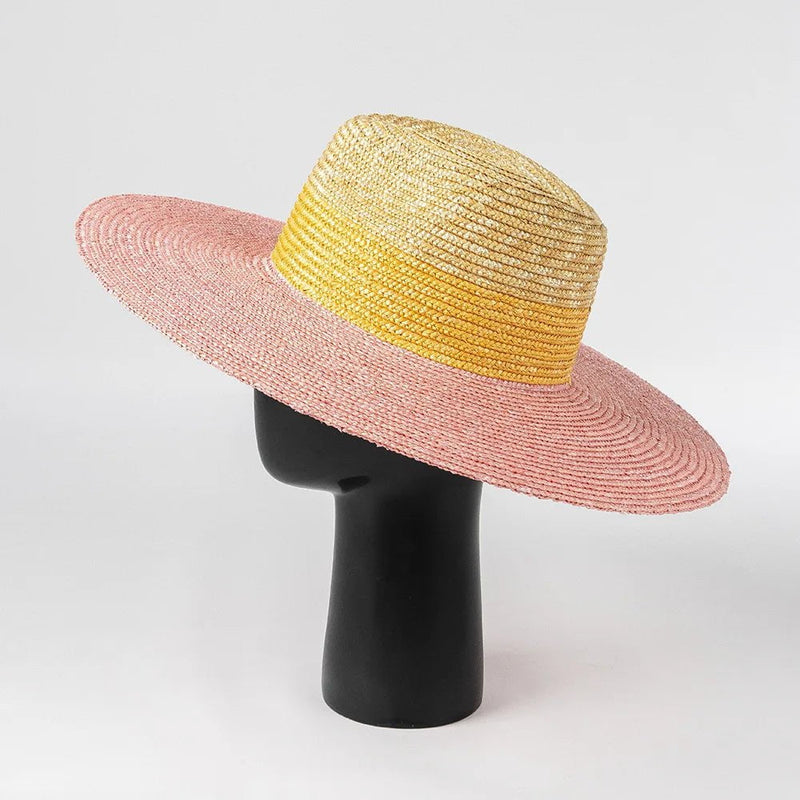 La boutique du chapeau Jaune rose Beige Chapeau de plage en paille