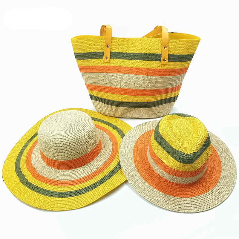 La boutique du chapeau Multi couleurs / 55-58CM Ensemble sac et chapeau de paille