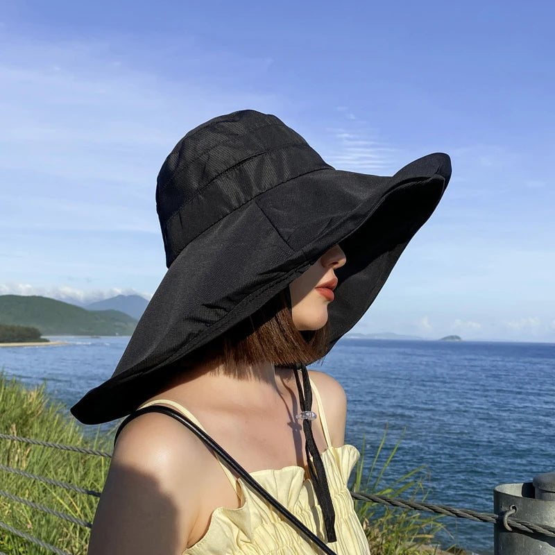 La boutique du chapeau Noir 1 / Taille unique Chapeau de plage à grand bord