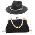 La boutique du chapeau Noir / 55-58CM Chapeau de paille et sac perles