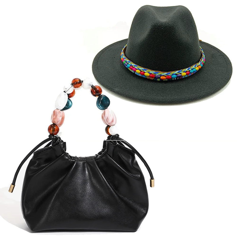 La boutique du chapeau Noir / 55-58CM Chapeau Fedora et sac à main assorti
