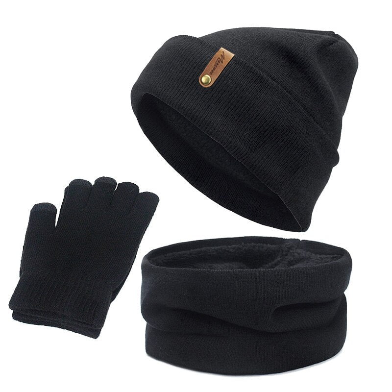 La boutique du chapeau Noir Bonnet écharpe gants en coton
