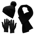 La boutique du chapeau Noir Ensemble  gants et écharpes, bonnet en laine épaisse