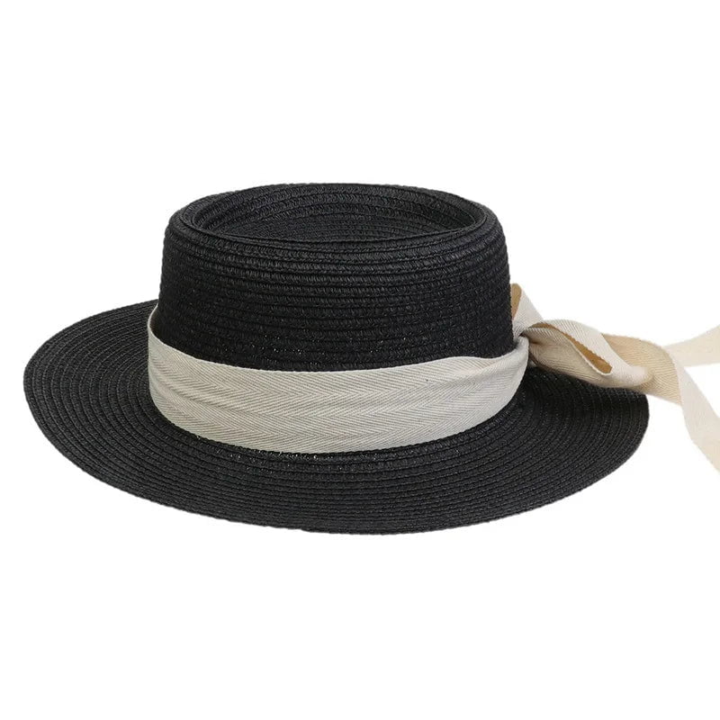 La boutique du chapeau Noir / M55-58cm Chapeau de plage avec ruban