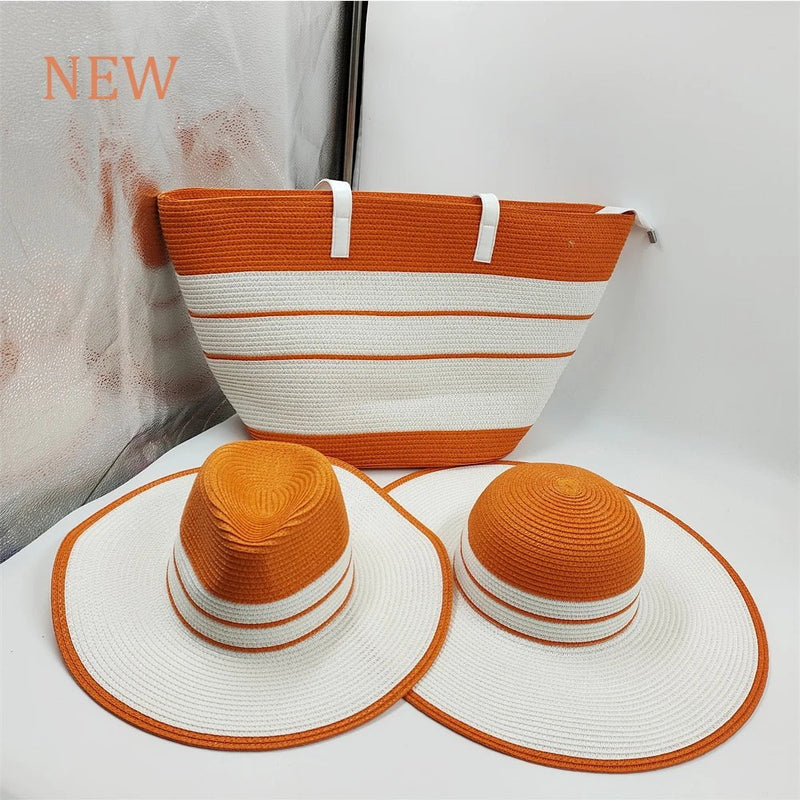 La boutique du chapeau Orange / 55-58CM Ensemble sac et chapeaux de paille