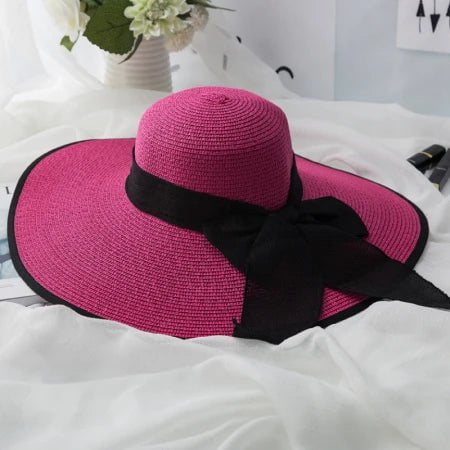 La boutique du chapeau Rose 2 Garniture noire Chapeau de paille pour femme