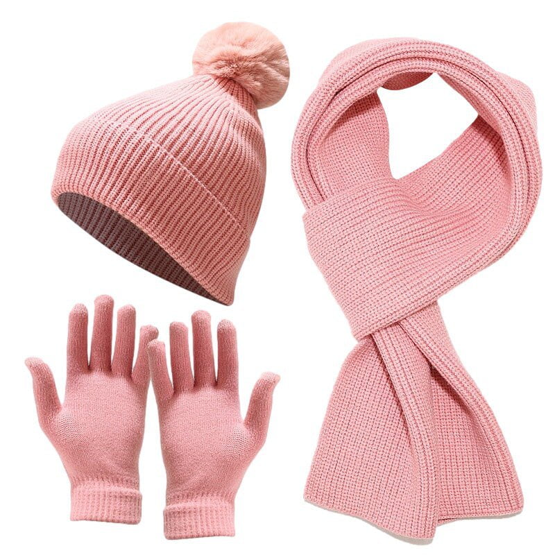 La boutique du chapeau Rose Ensemble  gants et écharpes, bonnet en laine épaisse