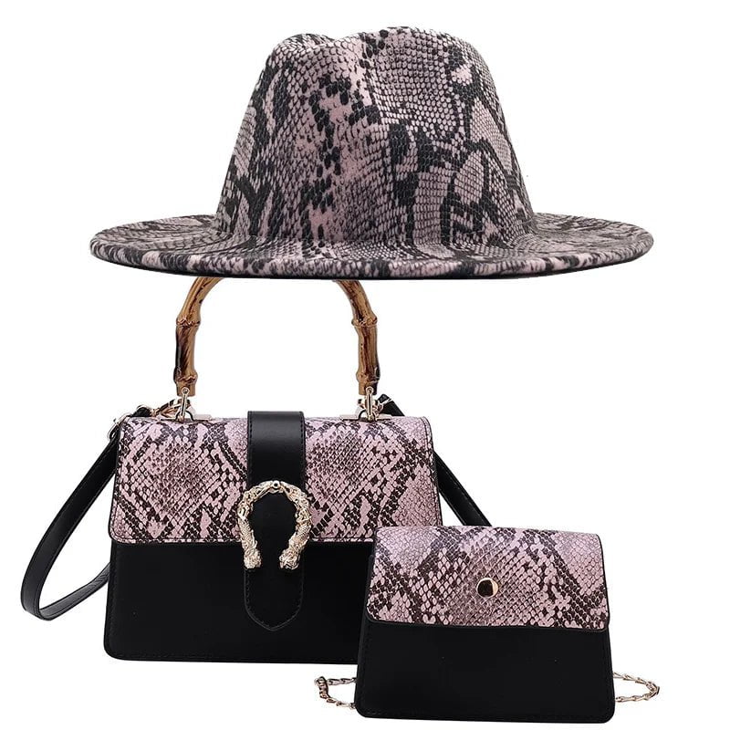 La boutique du chapeau Rose / noir / 55-58CM Chapeau Fedora Jazz et deux sacs assortis