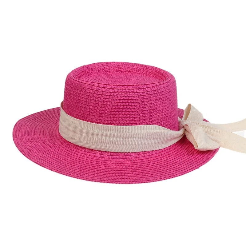 La boutique du chapeau Rose/rouge / M55-58cm Chapeau de plage avec ruban