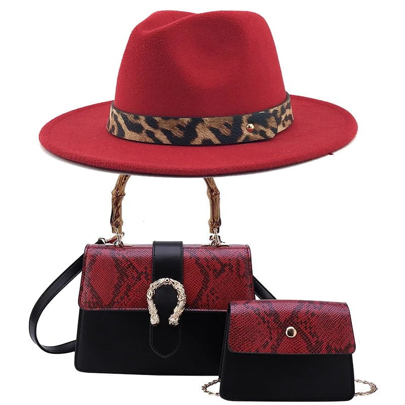 La boutique du chapeau Rouge / 55-58CM Chapeau Fedora Jazz et deux sacs assortis