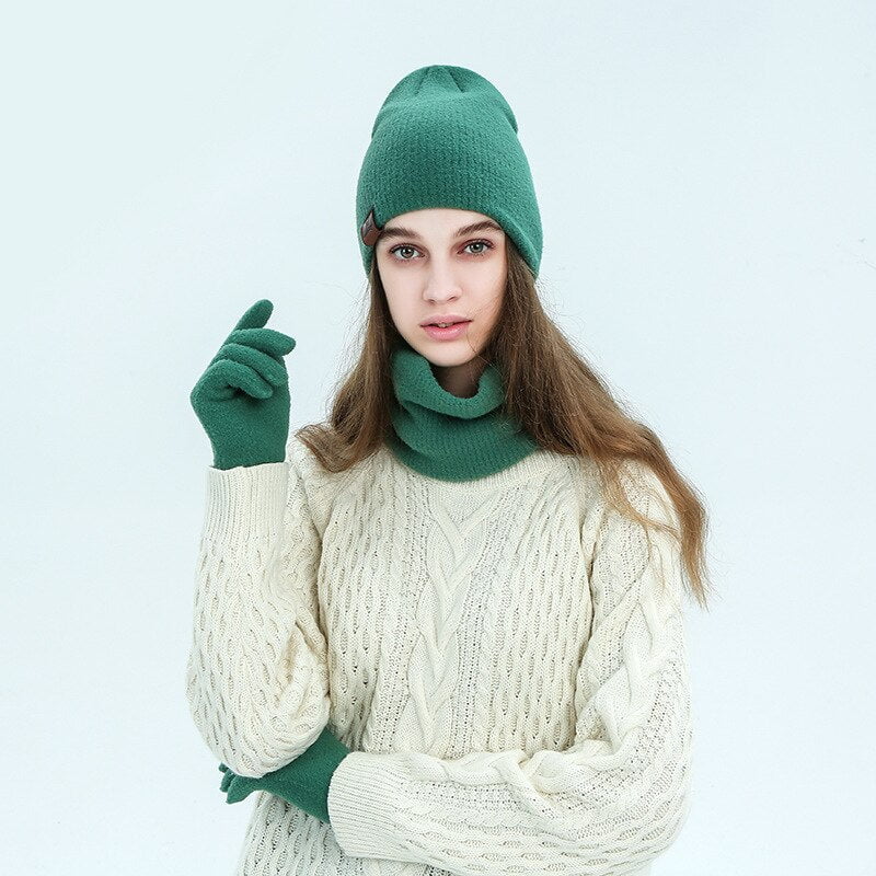 La boutique du chapeau Vert Ensemble chapeau et écharpe en laine douce