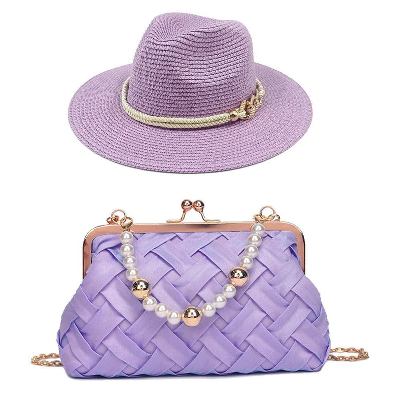 La boutique du chapeau Violet / 55-58CM Chapeau de paille et sac perles