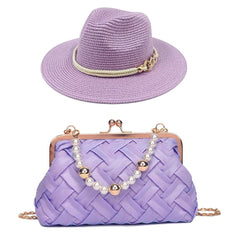La boutique du chapeau Violet / 55-58CM Chapeau de paille et sac perles