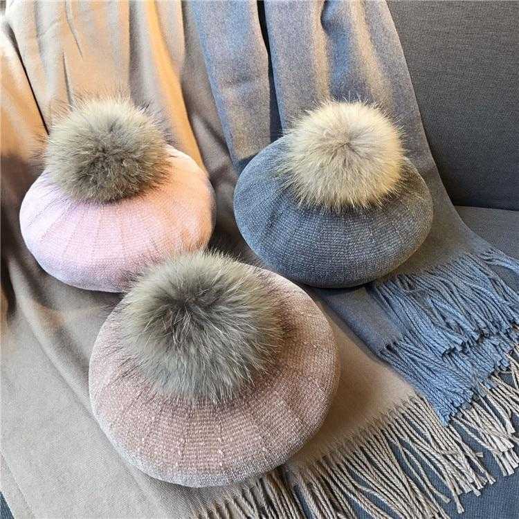 Paris-Chapeau bonnet Béret en laine et fourrure