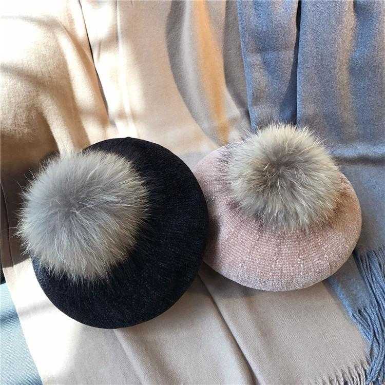 Paris-Chapeau bonnet Béret en laine et fourrure