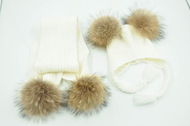 Paris-Chapeau bonnet Blanc / 1 à 5 ans Bonnet et écharpe luxe et chaud pour filles garçons