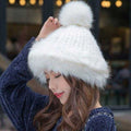 Paris-Chapeau bonnet Blanc Bonnet Épais et Chaud  avec  Pompons