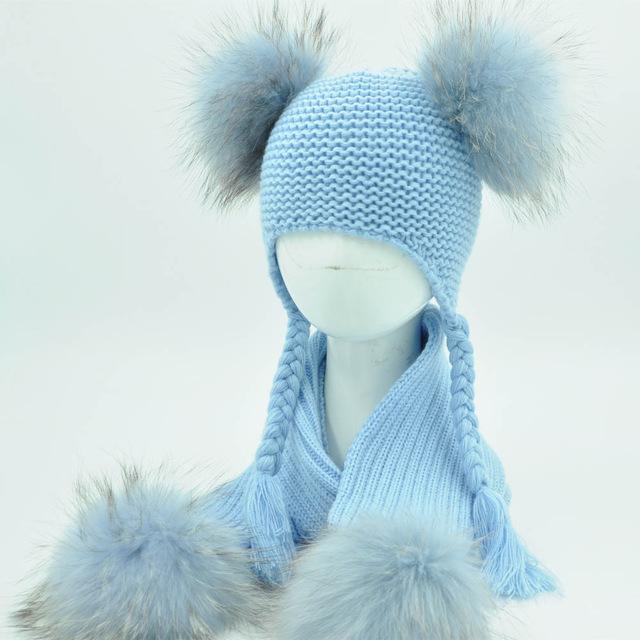 Paris-Chapeau bonnet Bleu 2 / 1 à 5 ans Bonnet et écharpe luxe et chaud pour filles garçons