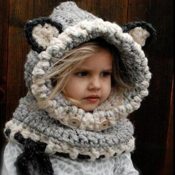Paris-Chapeau bonnet Gris Capuche écharpe en laine très chaud