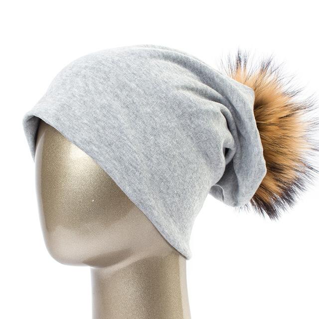 Paris-Chapeau bonnet Gris clair A Bonnet et pompon multi-couleur