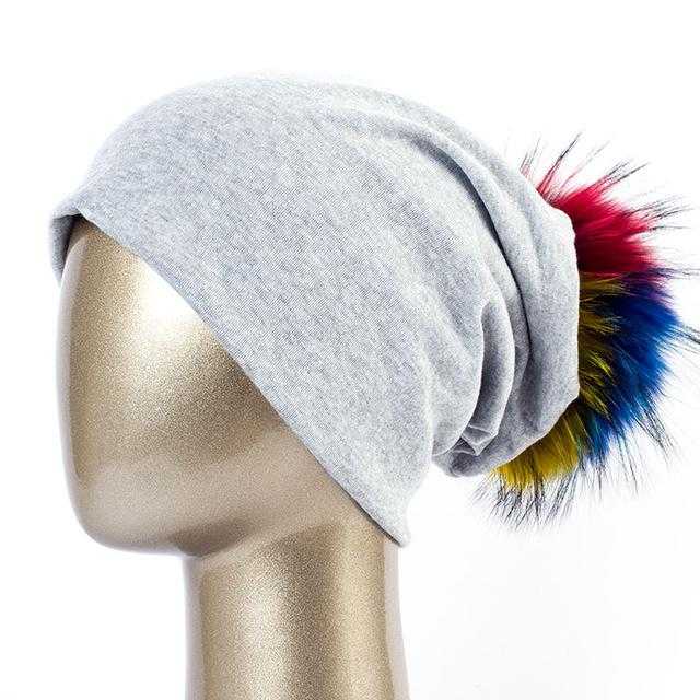 Paris-Chapeau bonnet Gris clair C Bonnet et pompon multi-couleur