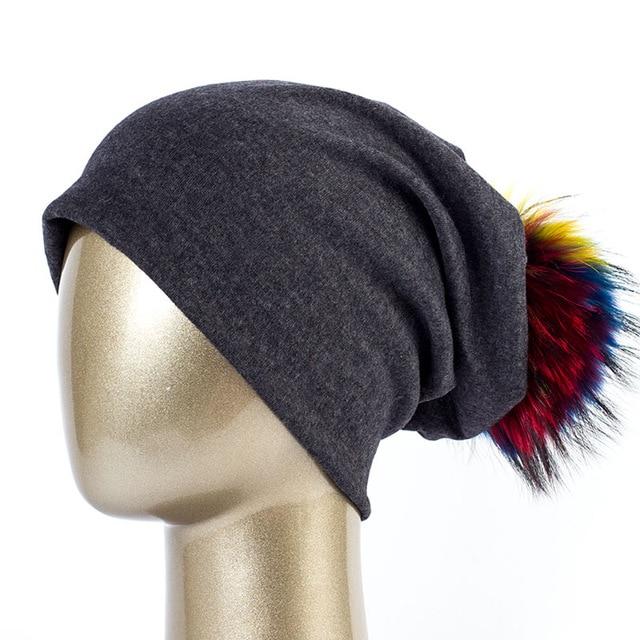 Paris-Chapeau bonnet Gris foncé C Bonnet et pompon multi-couleur