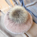 Paris-Chapeau bonnet khaki Béret en laine et fourrure