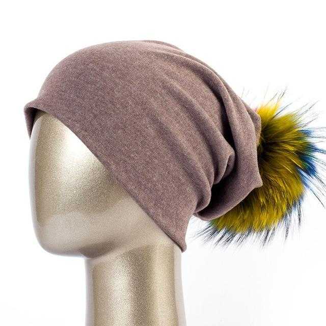 Paris-Chapeau bonnet Khaki clair C Bonnet et pompon multi-couleur