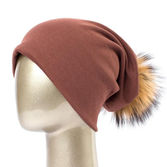 Paris-Chapeau bonnet Marron A Bonnet et pompon multi-couleur