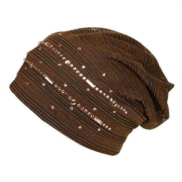 Paris-Chapeau bonnet Marron Bonnet Élégant en Tricot et Strass