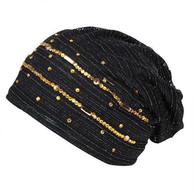 Paris-Chapeau bonnet Noir Bonnet Élégant en Tricot et Strass