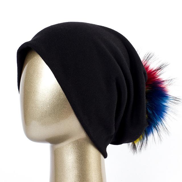 Paris-Chapeau bonnet Noir C Bonnet et pompon multi-couleur